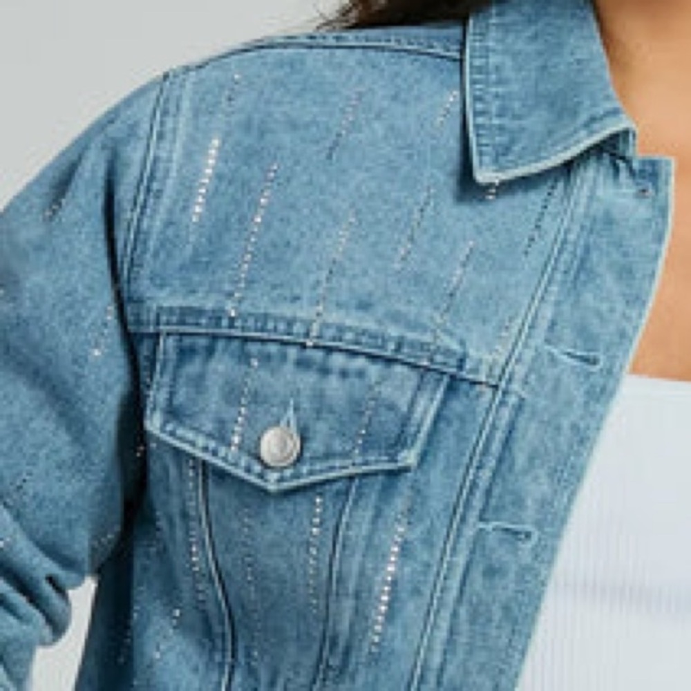 Shine Rhinestone Denim Jacket - Picture 1 of 3